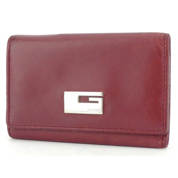 GUCCI key case G mark Bordeaux leather Auth used L3036 - Picture 1 of 9